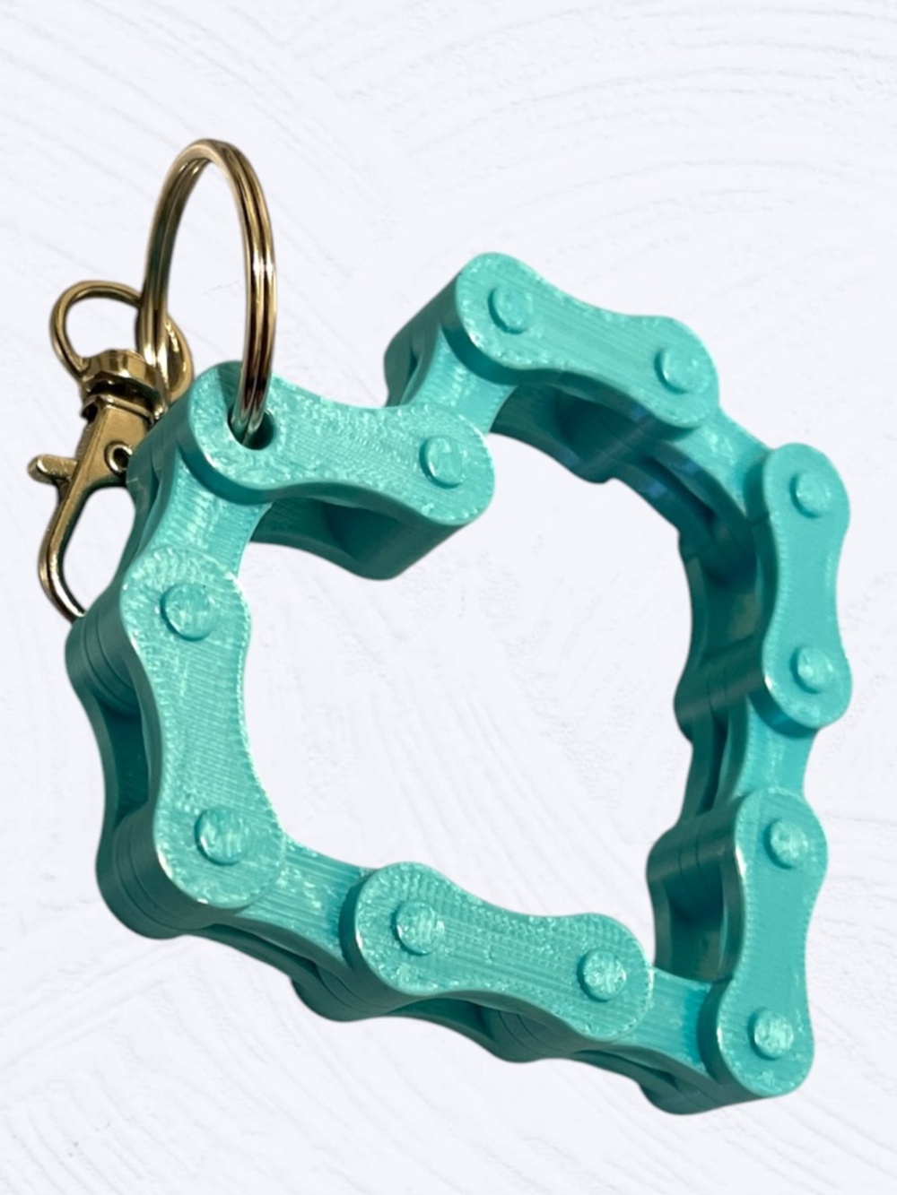 Hand Crafted Custom 3d Heart-Shaped Bike Chain Keychain - Turquoise